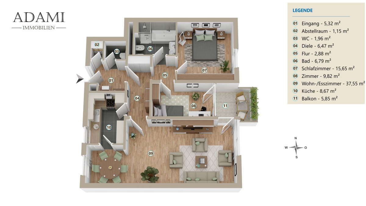 Grundriss 3 Zimmer